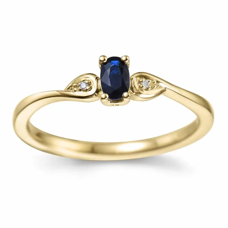 blå safir diamantring i 14 karat gull 0,008 ct 0,35 ct