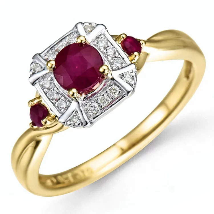 firkantet rubin ring i 14 karat gull og hvitt gull 0,07 ct 0,45 ct 0,09 ct