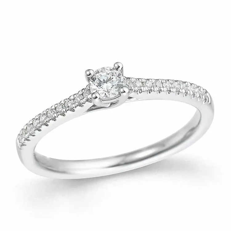 rund diamant hvittgulls ring i 14 karat hvitt gull 0,15 ct 0,10 ct