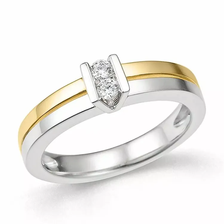 diamant ring i 14 karat gull og hvitt gull 0,102 ct