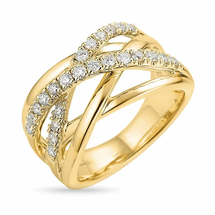 bred diamant gull ring i 14 karat gull 0,44 ct