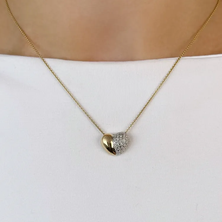 hjerte diamantanheng i 14 karat gull og hvitt gull 0,32 ct