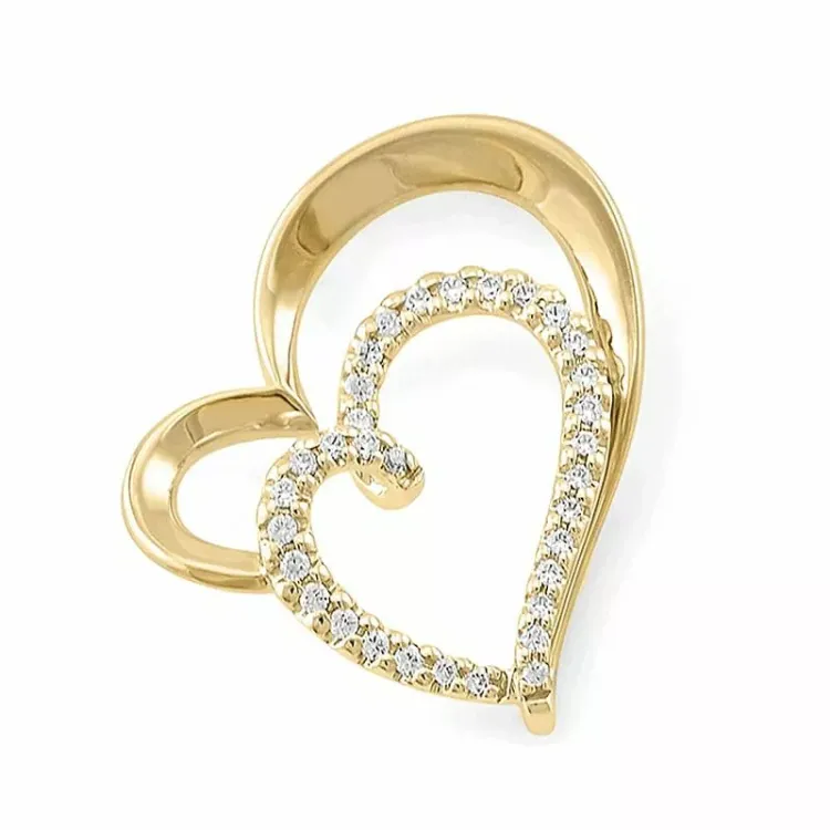 hjerte diamantanheng i 14 karat gull og hvitt gull 0,19 ct