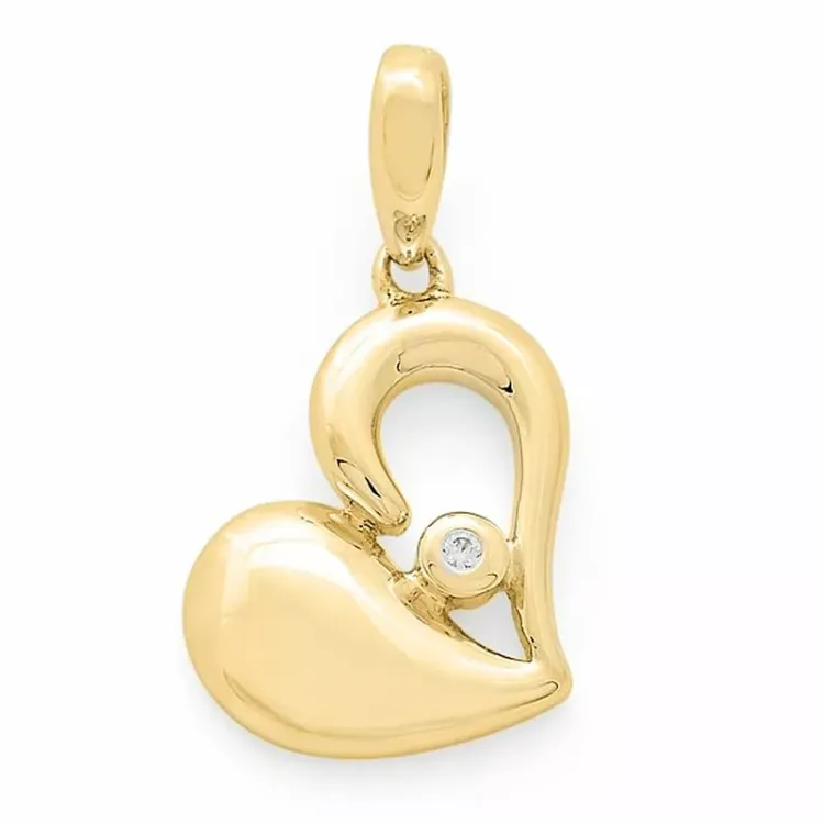 Trendy hjerte diamantanheng i 14 karat gull og hvitt gull 0,01 ct