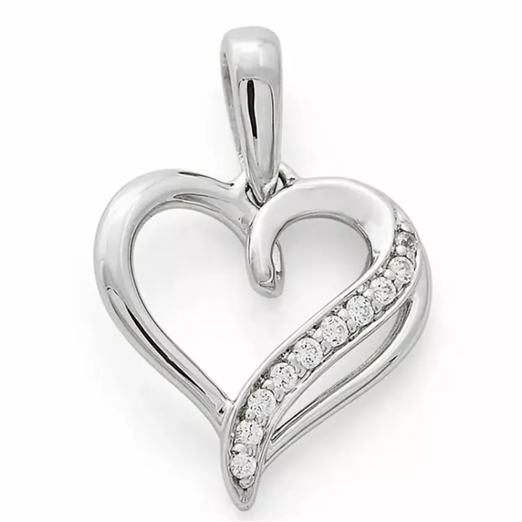 hjerte diamantanheng i 14 karat hvitt gull 0,06 ct