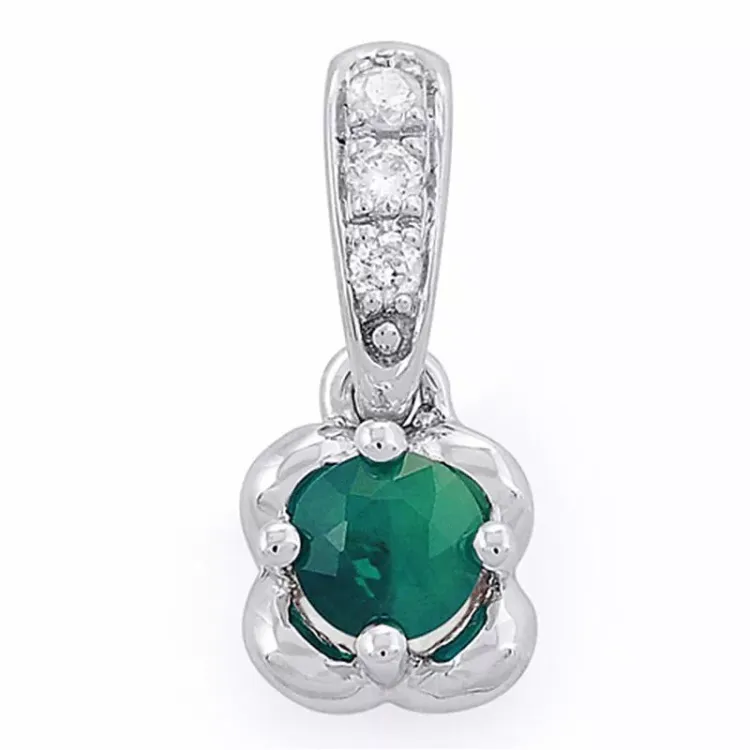 smaragd diamantanheng i 14 karat hvitt gull 0,03 ct 0,20 ct