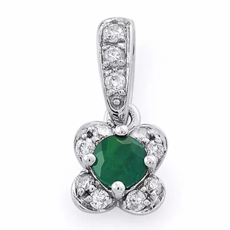 Ekte smaragd diamantanheng i 14 karat hvitt gull 0,11 ct 0,20 ct