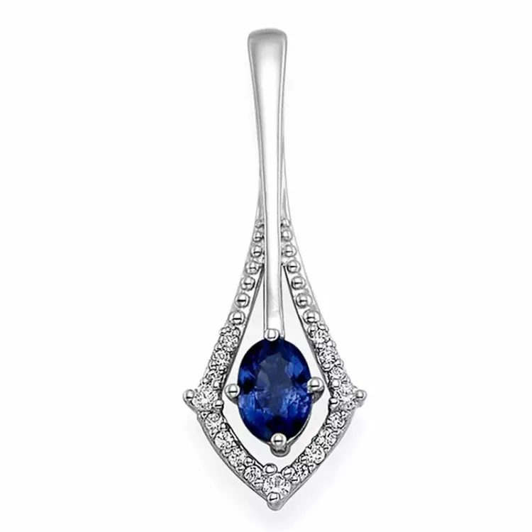 Langt safir anheng i 14 karat hvitt gull 0,111 ct