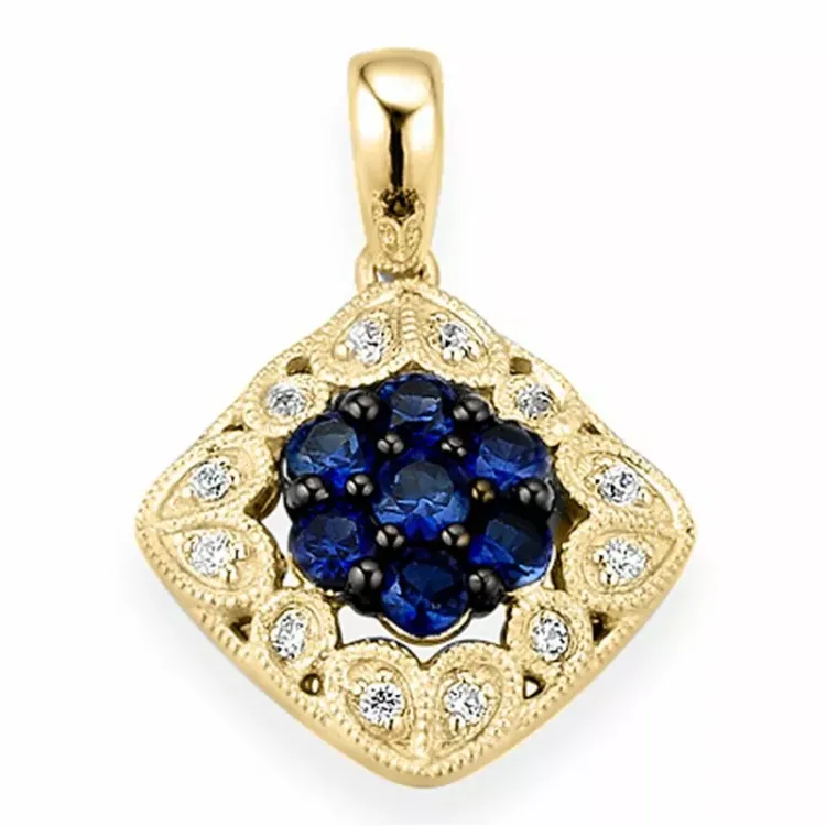 firkantet safir diamantanheng i 14 karat gull 0,07 ct 0,52 ct