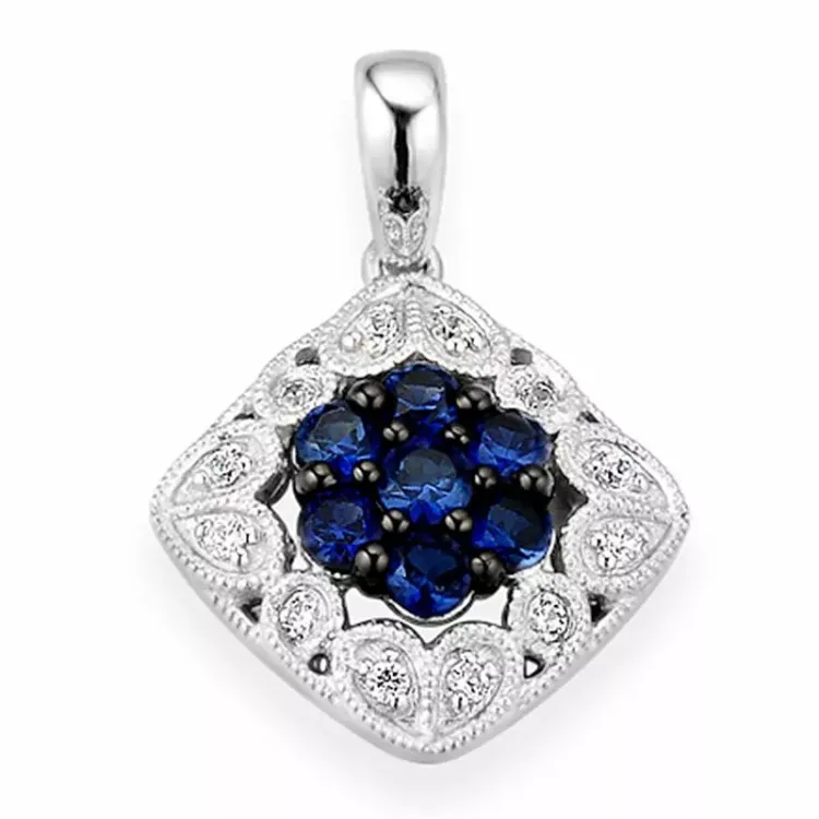 firkantet safir diamantanheng i 14 karat hvitt gull 0,07 ct 0,52 ct