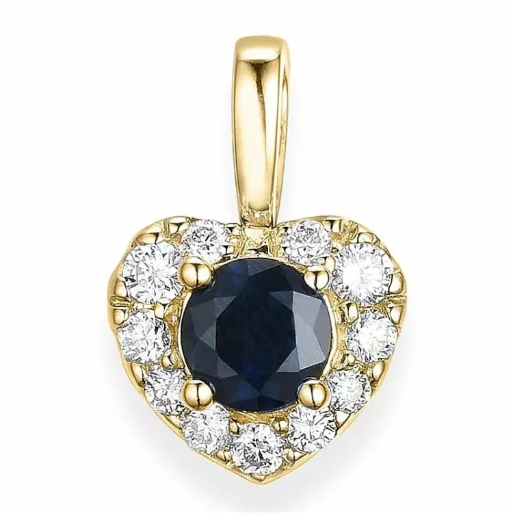 hjerte blå safir anheng i 14 karat gull 0,159 ct 0,45 ct
