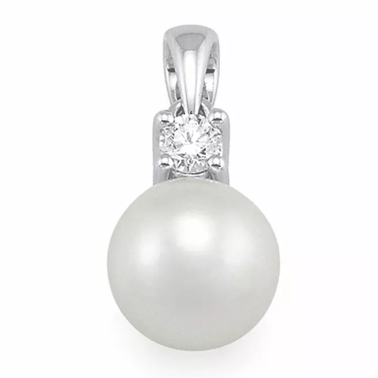 perle diamantanheng i 14 karat hvitt gull 0,10 ct