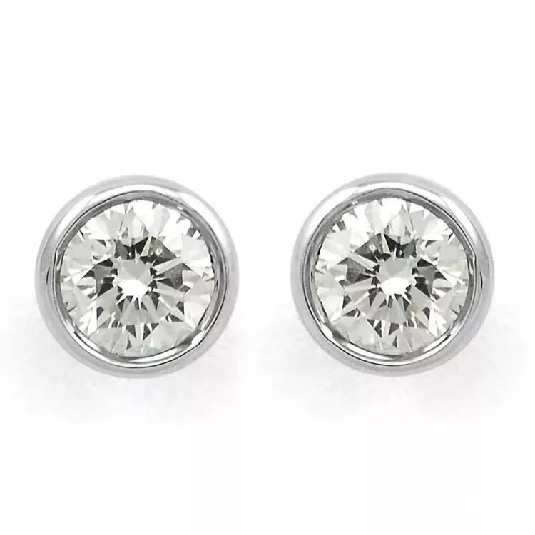 runde diamant solitaireørepynt i 14 karat hvitt gull med diamant 