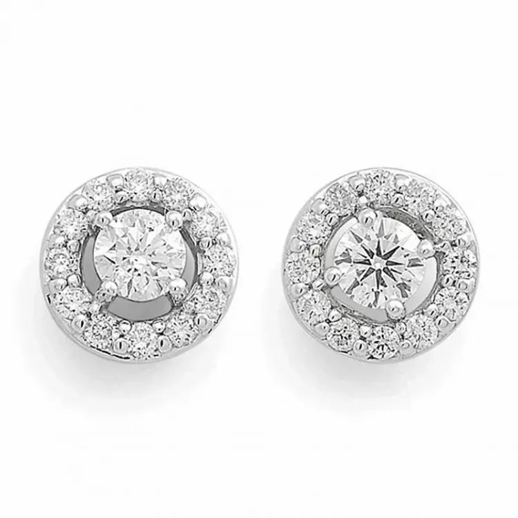 runde diamant ørestikker i 14 karat hvitt gull med diamant