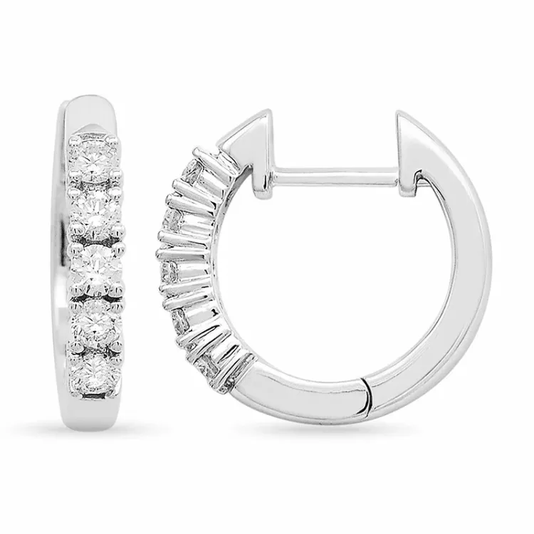 14 mm diamant creol i 14 karat hvitt gull med diamanter