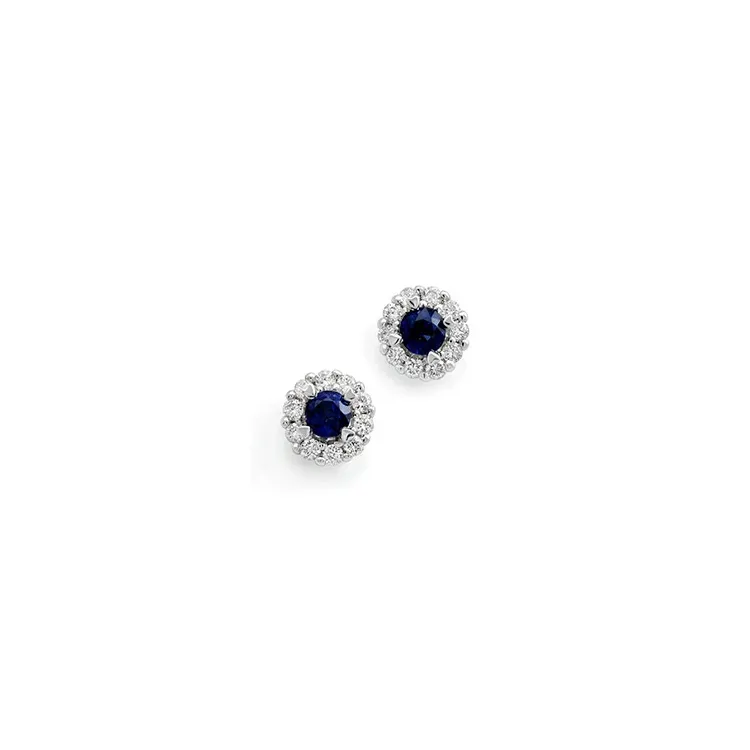 runde safir briljantøredobb i 14 karat hvitt gull med safir og diamant 