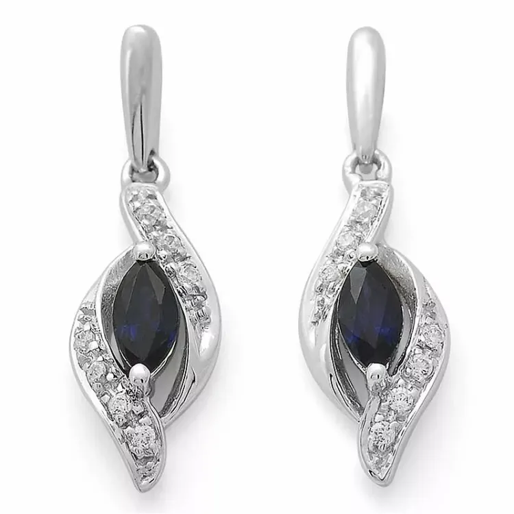 blå safir øredobber i 14 karat hvitt gull med diamant og safir