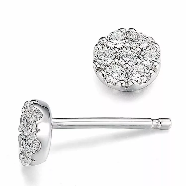 runde diamantøredobb i 14 karat hvitt gull med diamant