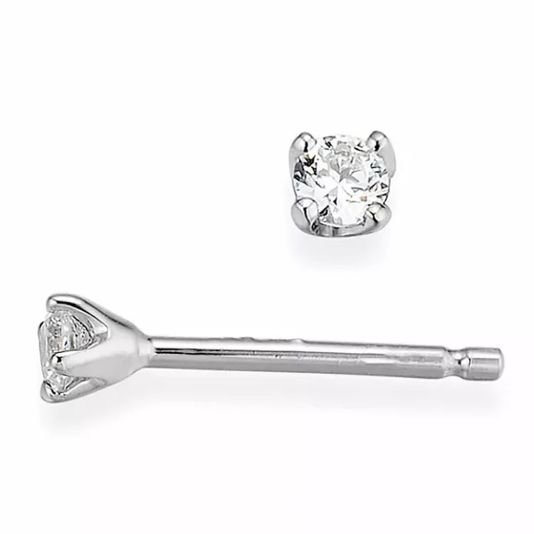 liten diamant solitaireørepynt i 14 karat hvitt gull med diamant
