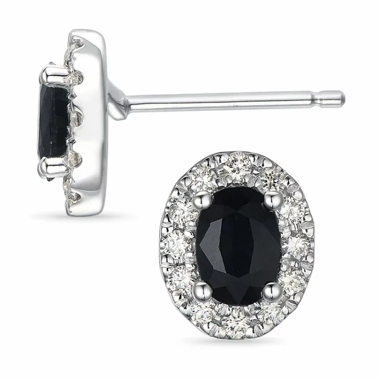 Rosett safir diamantøredobb i 14 karat hvitt gull med safirer og diamanter