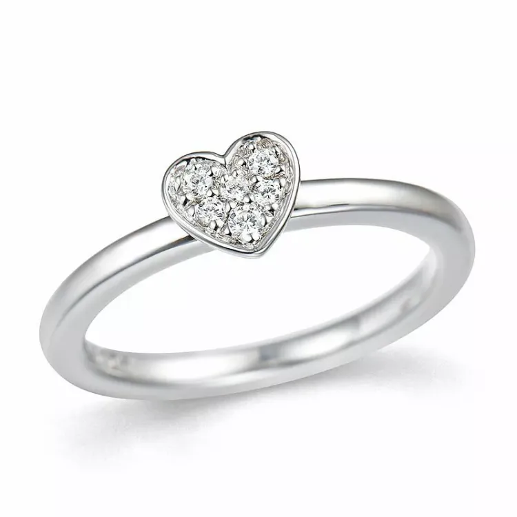 diamant hjertering i 14 karat hvitt gull 0,084 ct