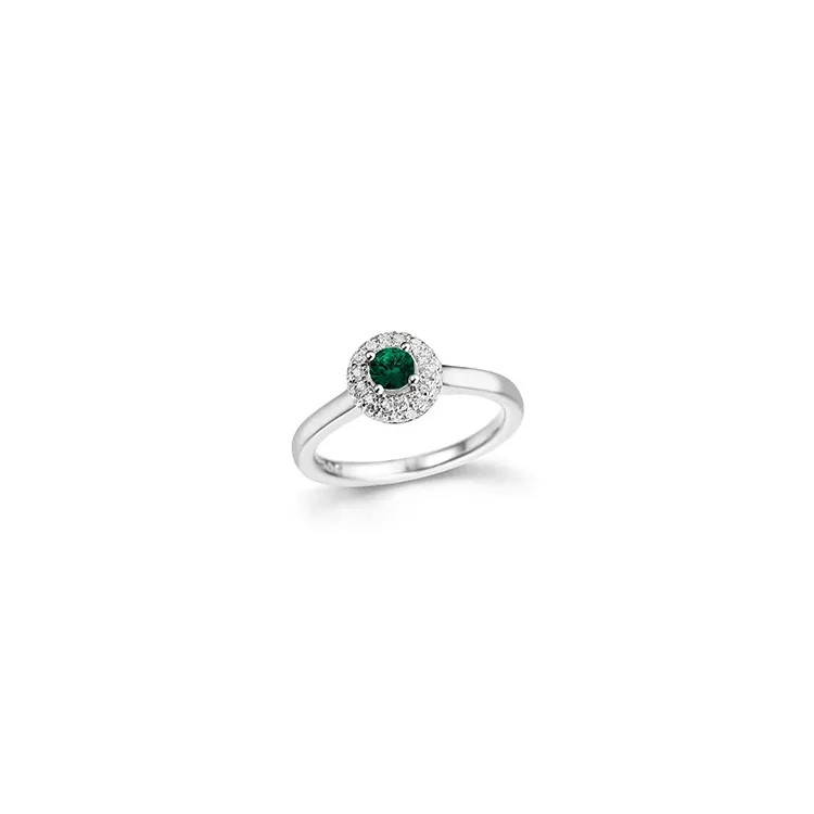 smaragd diamantring i 14 karat hvitt gull 0,27 ct 0,24 ct