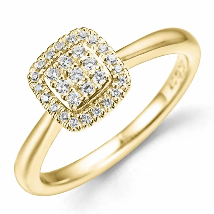 Firkantet diamantring i 14 karat gull 0,20 ct