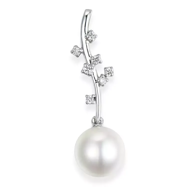 perle diamantanheng i 14 karat hvitt gull 0,09 ct