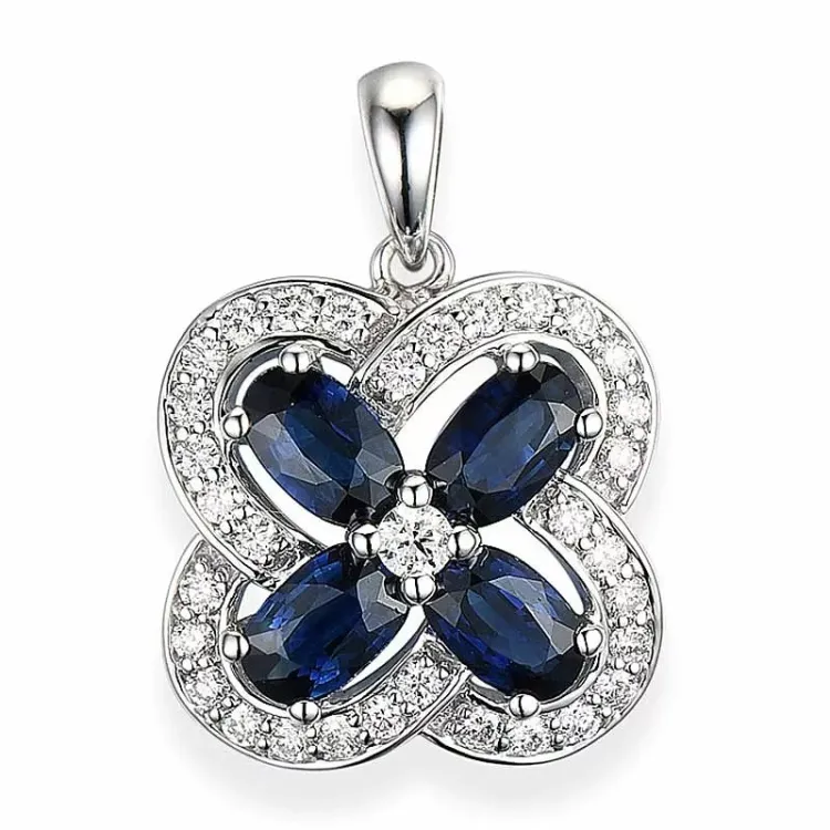 blomst safir diamantanheng i 14 karat hvitt gull 0,29 ct 1,4 ct
