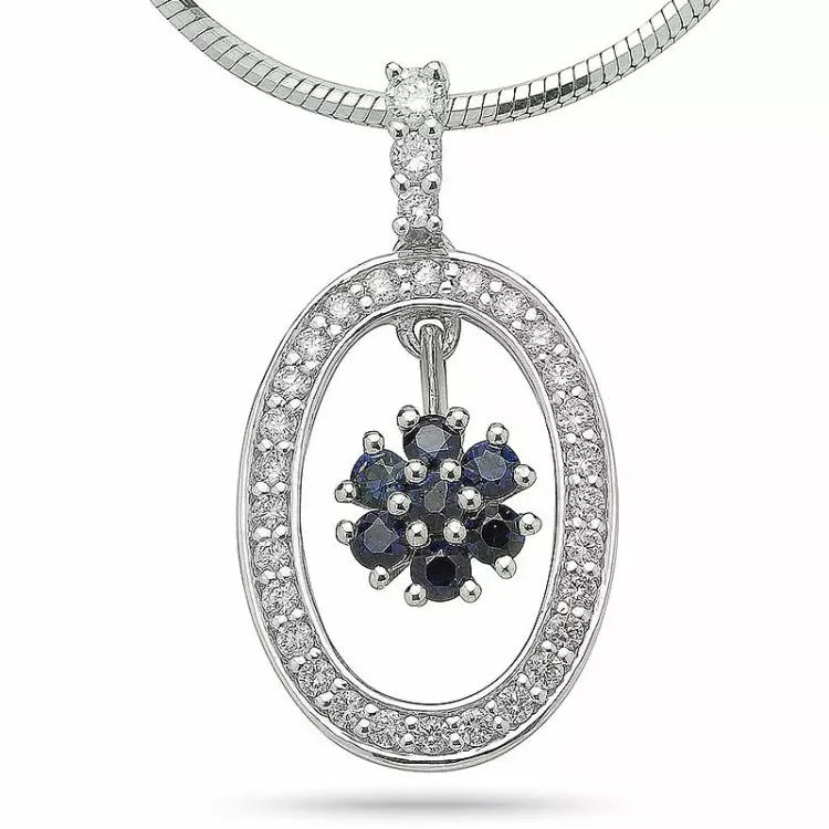 safir diamantanheng i 14 karat hvitt gull 0,28 ct 0,30 ct