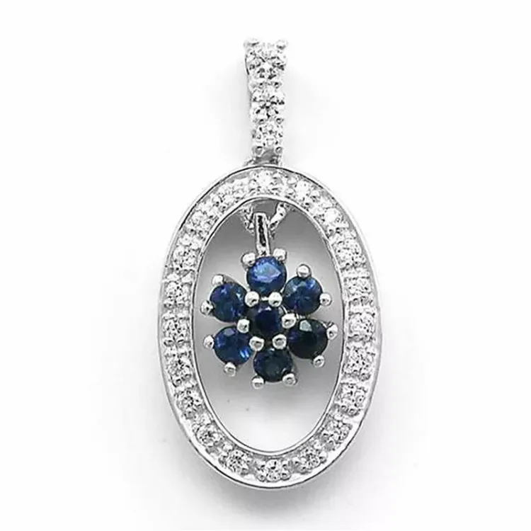 ovalt safir diamantanheng i 14 karat hvitt gull 0,17 ct 0,30 ct