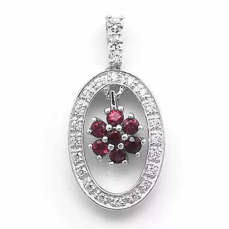 blomst rubin diamantanheng i 14 karat hvitt gull 0,17 ct 0,30 ct