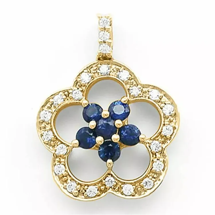 blomst safir diamantanheng i 14 karat gull 0,12 ct 0,34 ct