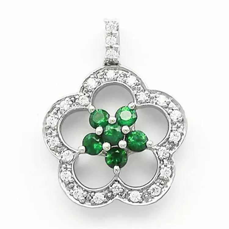 blomst smaragd diamantanheng i 14 karat hvitt gull 0,12 ct 0,28 ct