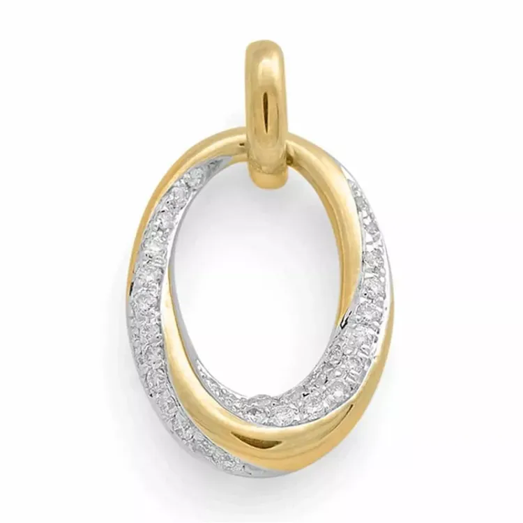 Ekte diamantanheng i 14 karat gull og hvitt gull 0,16 ct