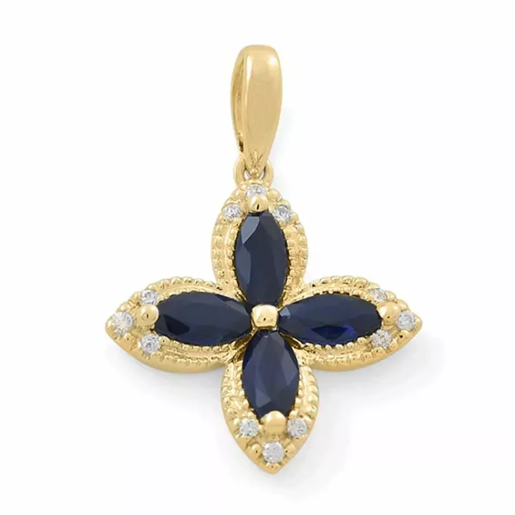 blomst safir diamantanheng i 14 karat gull 0,08 ct 1,36 ct