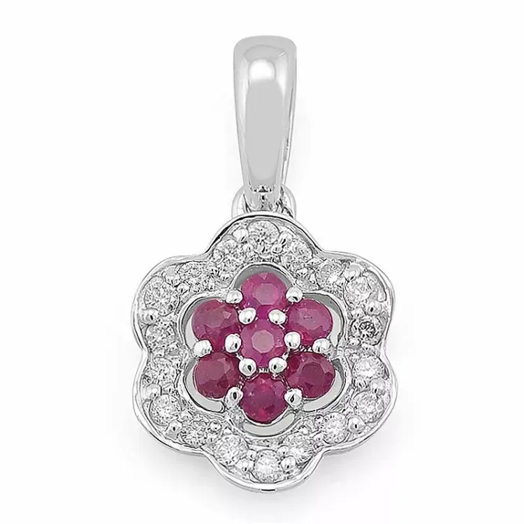 blomst rubin diamantanheng i 14 karat hvitt gull 0,11 ct 0,19 ct