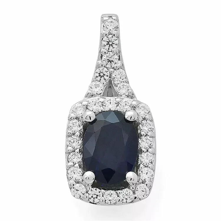 Stort firkantet safir diamantanheng i 14 karat hvitt gull 0,30 ct 1,05 ct