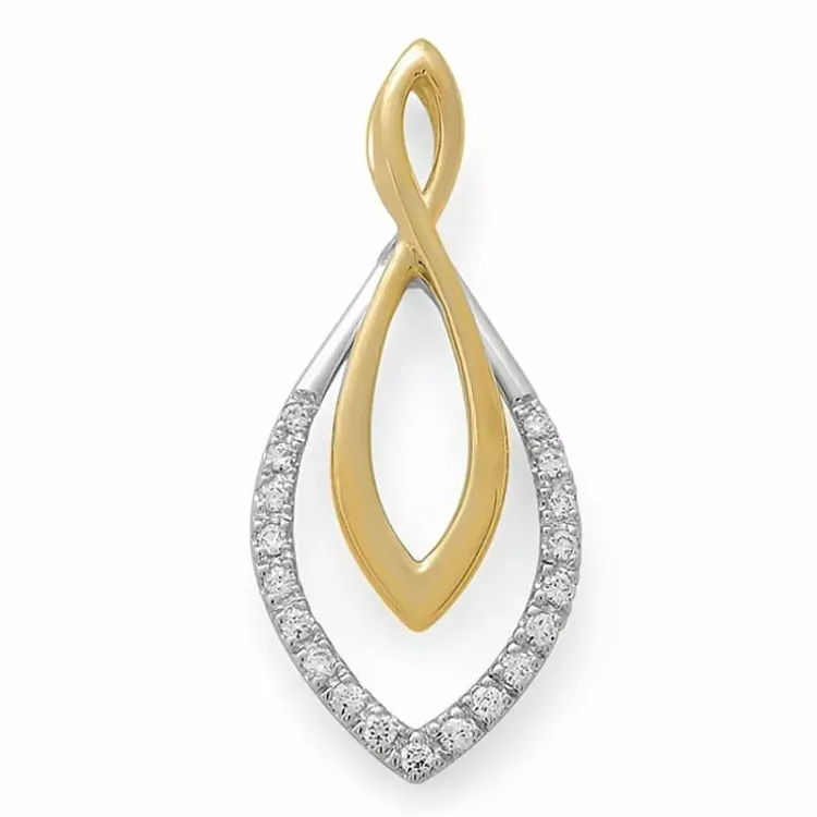 Stort abstrakt diamantanheng i 14 karat gull og hvitt gull 0,15 ct