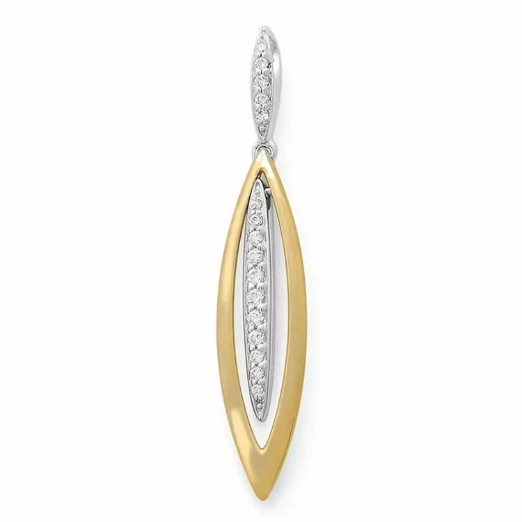 langt diamantanheng i 14 karat gull og hvitt gull 0,11 ct