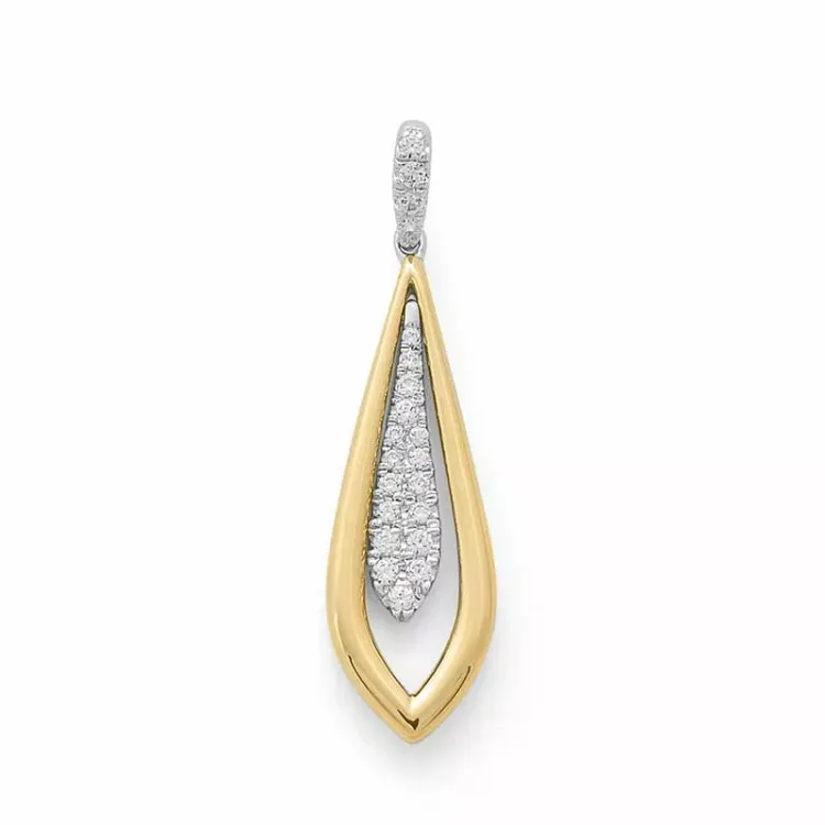 Stort langt diamantanheng i 14 karat gull og hvitt gull 0,16 ct