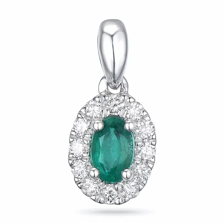 Rosett smaragd diamantanheng i 14 karat hvitt gull 0,25 ct 0,15 ct