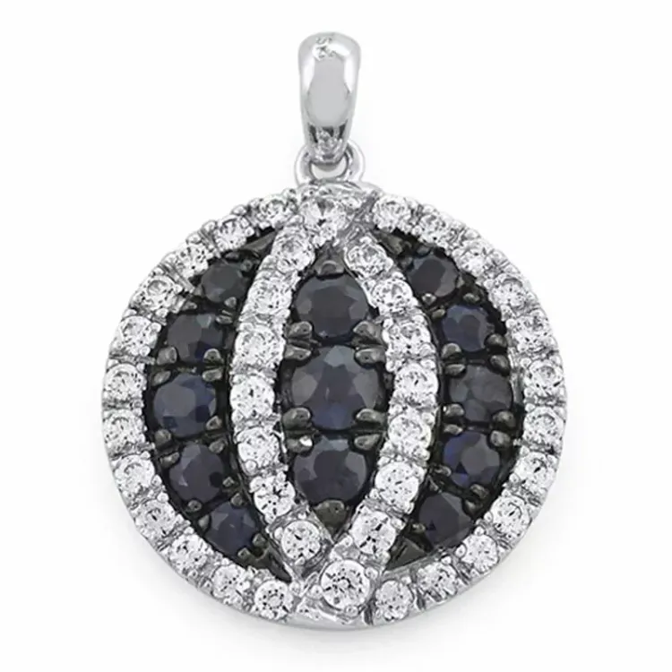 rundt safir diamantanheng i 14 karat hvitt gull 0,53 ct