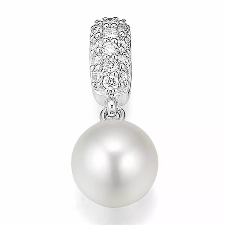 rundt perle diamantanheng i 14 karat hvitt gull 0,135 ct