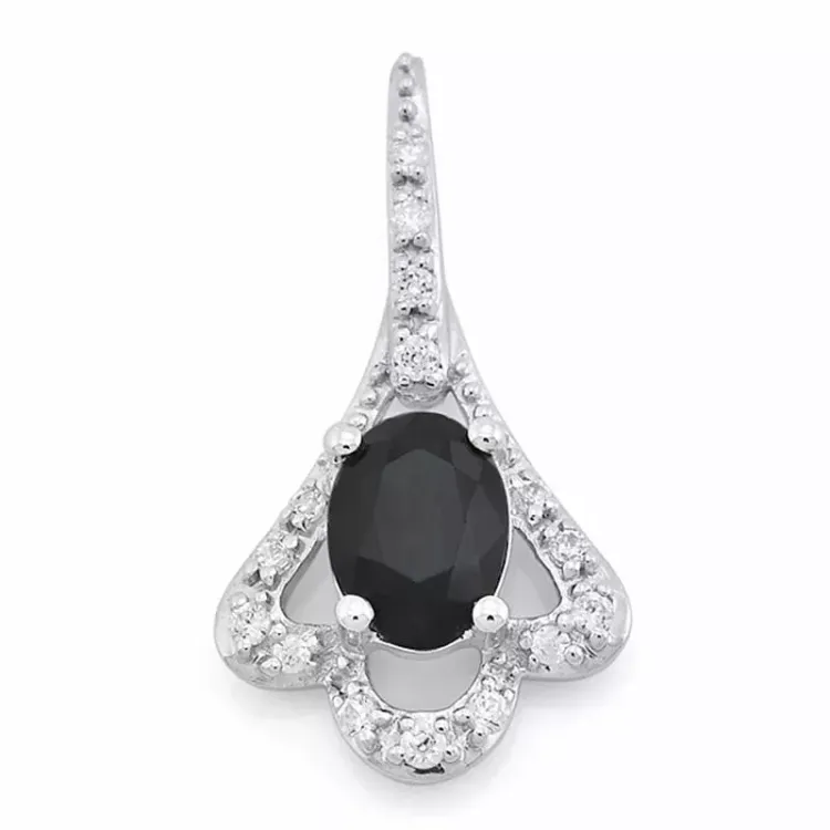 safir diamantanheng i 14 karat hvitt gull 0,116 ct 1,05 ct
