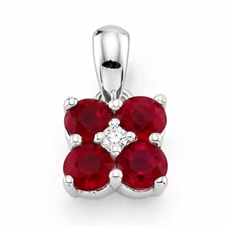 Trendy firkantet rubin anheng i 14 karat hvitt gull 0,015 ct