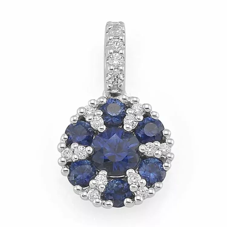 blå safir anheng i 14 karat hvitt gull 0,089 ct 0,68 ct
