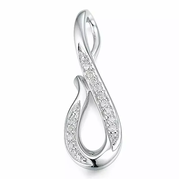abstrakt diamant anheng i 14 karat hvitt gull 0,1 ct