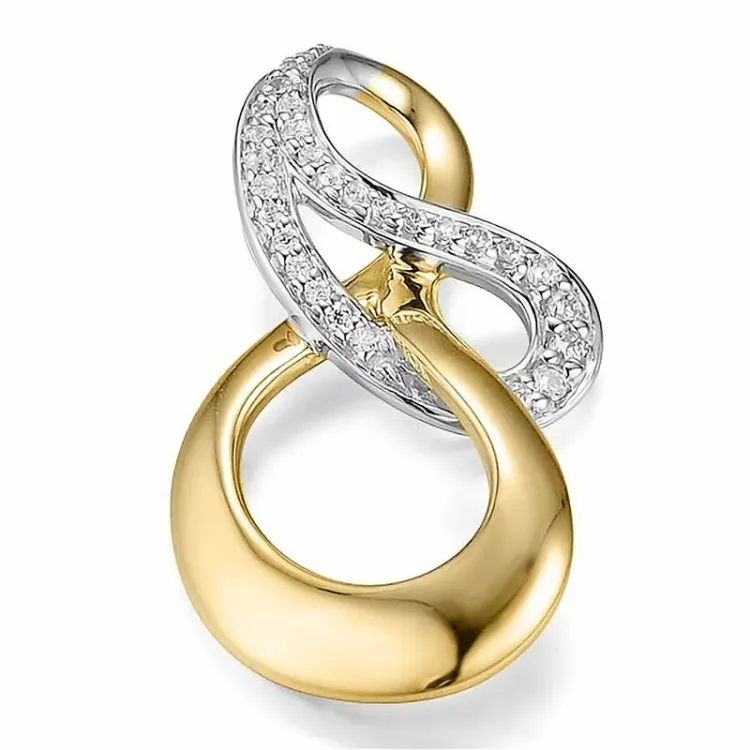 rundt diamant anheng i 14 karat gull og hvitt gull 0,153 ct