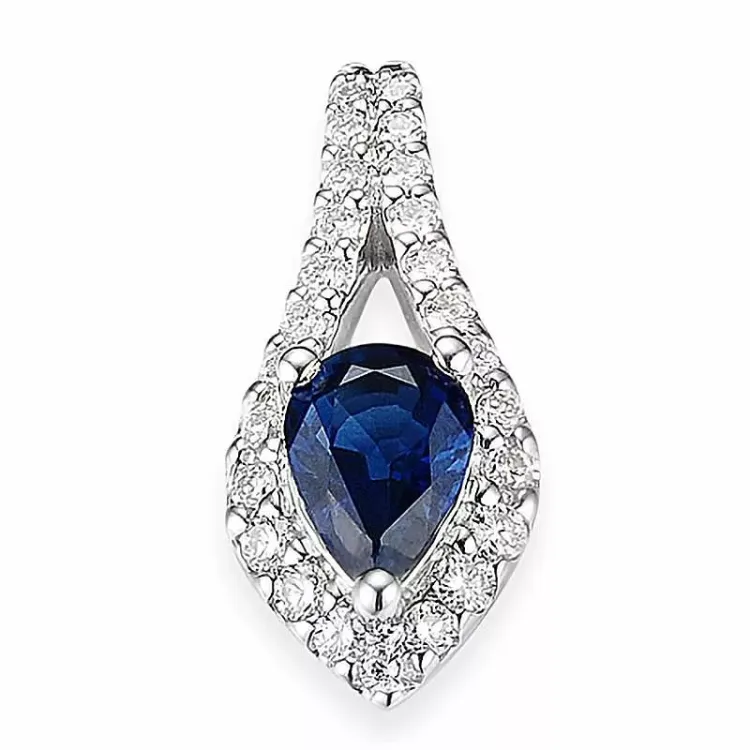Dråpeformet safir diamantanheng i 14 karat hvitt gull 0,251 ct